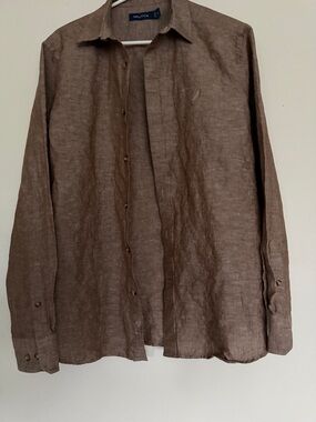 Nautica Brown Linen Long-Sleeve Button Shirt